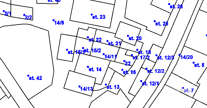 Parcela st. 14/11 v KÚ Úsov-Židovská obec, Katastrální mapa