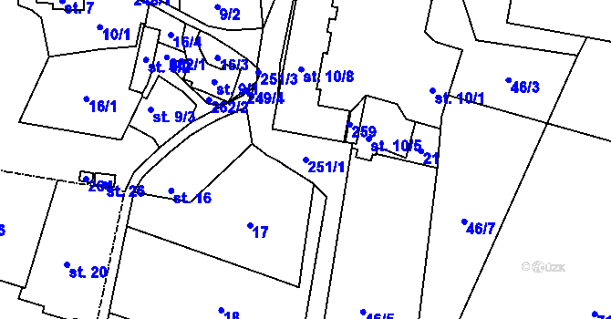 Parcela st. 251/1 v KÚ Krutěnice, Katastrální mapa