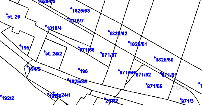 Parcela st. 871/57 v KÚ Ústaleč, Katastrální mapa