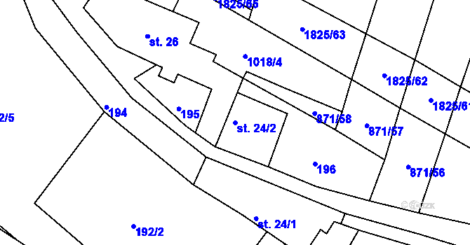 Parcela st. 24/2 v KÚ Ústaleč, Katastrální mapa