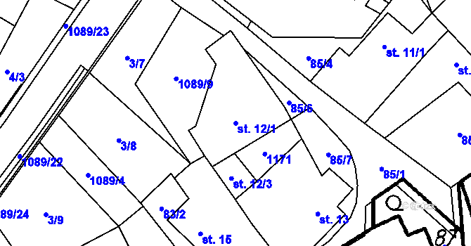 Parcela st. 12/1 v KÚ Ústí u Humpolce, Katastrální mapa
