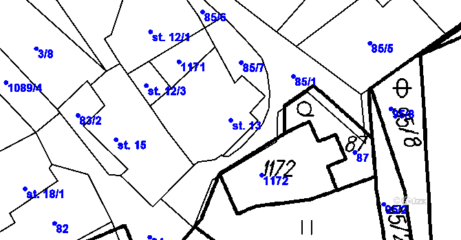 Parcela st. 13 v KÚ Ústí u Humpolce, Katastrální mapa