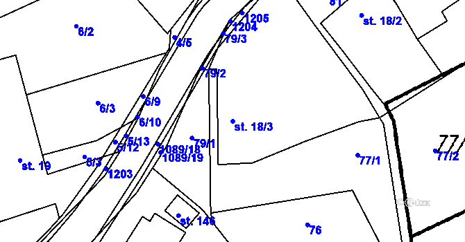 Parcela st. 18/3 v KÚ Ústí u Humpolce, Katastrální mapa