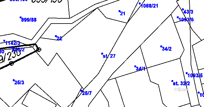 Parcela st. 27 v KÚ Ústí u Humpolce, Katastrální mapa