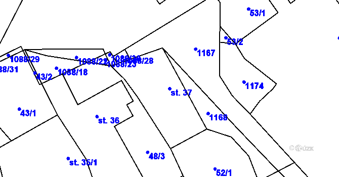 Parcela st. 37 v KÚ Ústí u Humpolce, Katastrální mapa