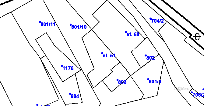 Parcela st. 51 v KÚ Ústí u Humpolce, Katastrální mapa