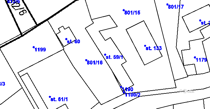 Parcela st. 59/1 v KÚ Ústí u Humpolce, Katastrální mapa