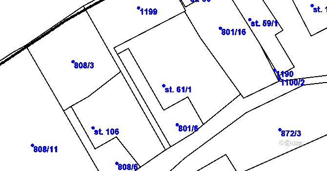 Parcela st. 61/1 v KÚ Ústí u Humpolce, Katastrální mapa