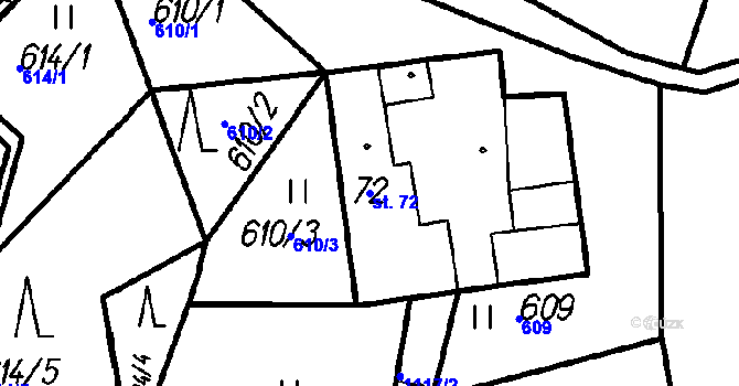 Parcela st. 72 v KÚ Ústí u Humpolce, Katastrální mapa