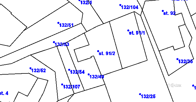 Parcela st. 91/2 v KÚ Ústí u Humpolce, Katastrální mapa