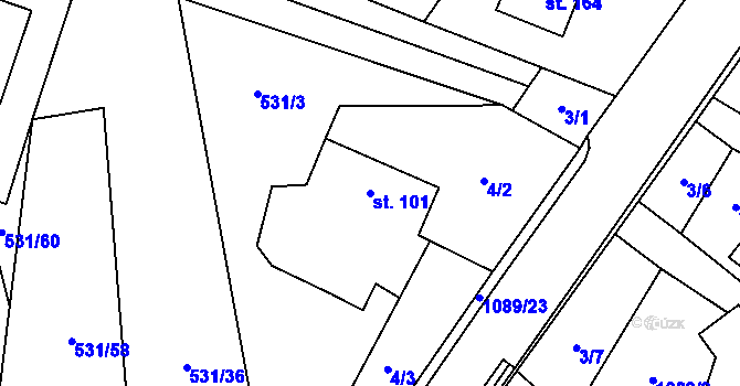 Parcela st. 101 v KÚ Ústí u Humpolce, Katastrální mapa