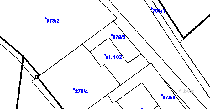 Parcela st. 102 v KÚ Ústí u Humpolce, Katastrální mapa