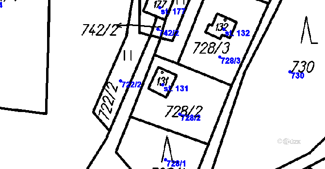 Parcela st. 131 v KÚ Ústí u Humpolce, Katastrální mapa