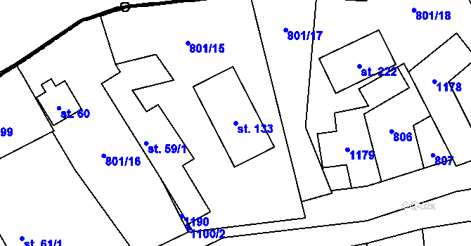 Parcela st. 133 v KÚ Ústí u Humpolce, Katastrální mapa