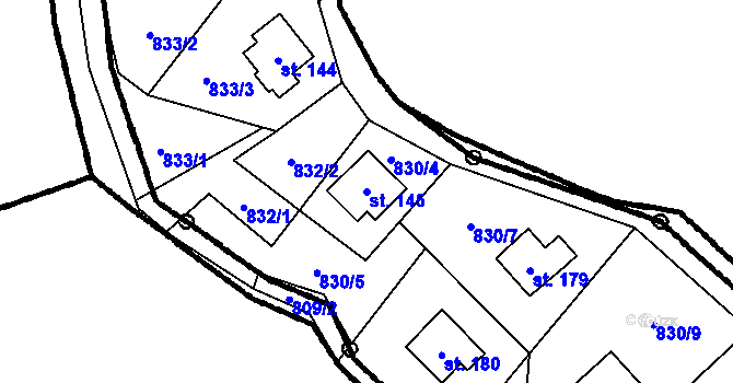 Parcela st. 145 v KÚ Ústí u Humpolce, Katastrální mapa