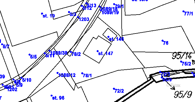 Parcela st. 147 v KÚ Ústí u Humpolce, Katastrální mapa
