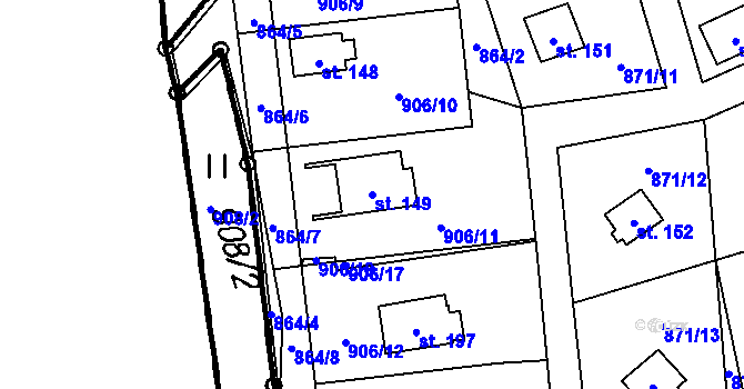 Parcela st. 149 v KÚ Ústí u Humpolce, Katastrální mapa
