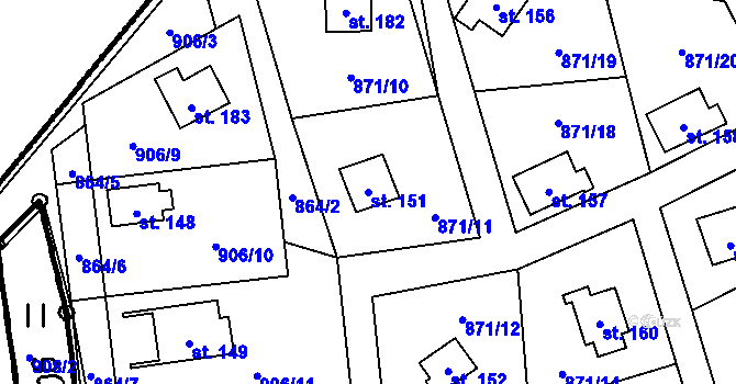 Parcela st. 151 v KÚ Ústí u Humpolce, Katastrální mapa