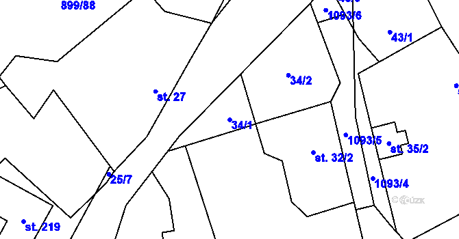 Parcela st. 34/1 v KÚ Ústí u Humpolce, Katastrální mapa