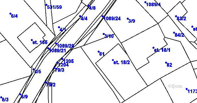 Parcela st. 81 v KÚ Ústí u Humpolce, Katastrální mapa
