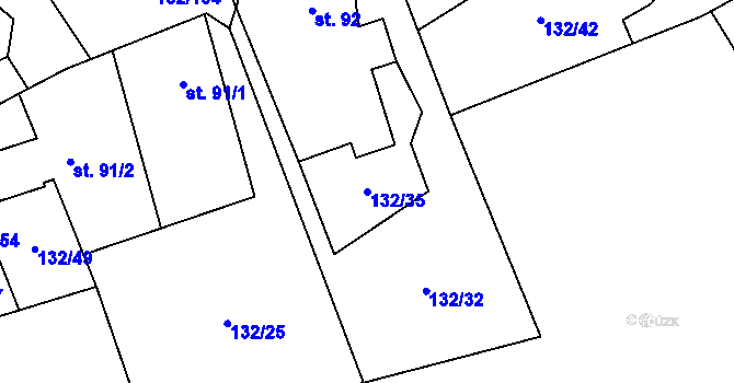 Parcela st. 132/35 v KÚ Ústí u Humpolce, Katastrální mapa