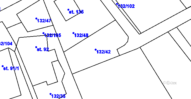 Parcela st. 132/42 v KÚ Ústí u Humpolce, Katastrální mapa