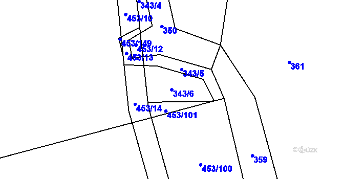 Parcela st. 343/6 v KÚ Ústí u Humpolce, Katastrální mapa