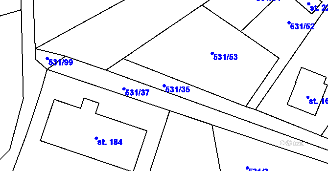 Parcela st. 531/35 v KÚ Ústí u Humpolce, Katastrální mapa