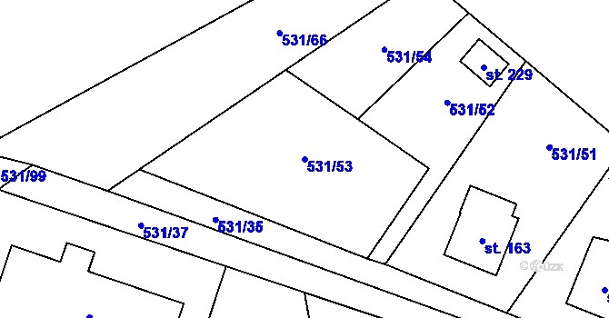 Parcela st. 531/53 v KÚ Ústí u Humpolce, Katastrální mapa