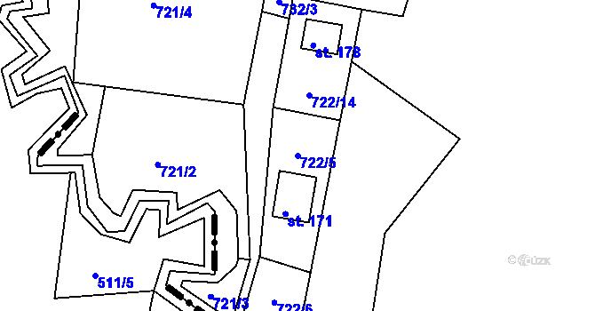Parcela st. 722/5 v KÚ Ústí u Humpolce, Katastrální mapa