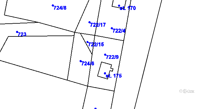 Parcela st. 722/9 v KÚ Ústí u Humpolce, Katastrální mapa