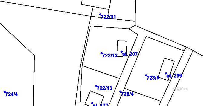 Parcela st. 722/12 v KÚ Ústí u Humpolce, Katastrální mapa