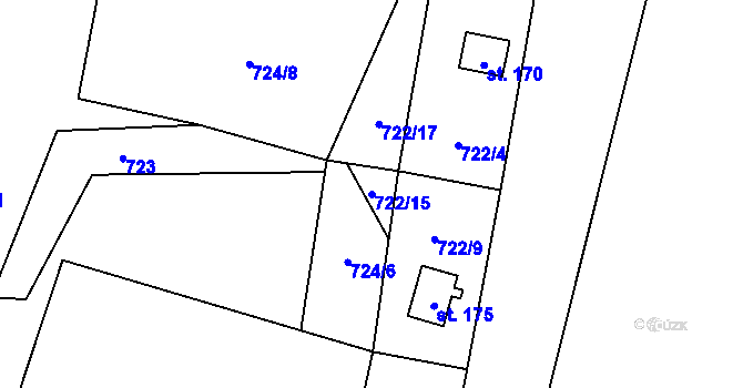 Parcela st. 722/15 v KÚ Ústí u Humpolce, Katastrální mapa