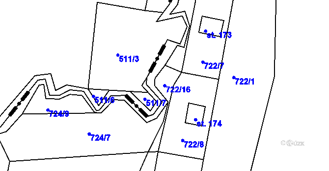 Parcela st. 722/16 v KÚ Ústí u Humpolce, Katastrální mapa