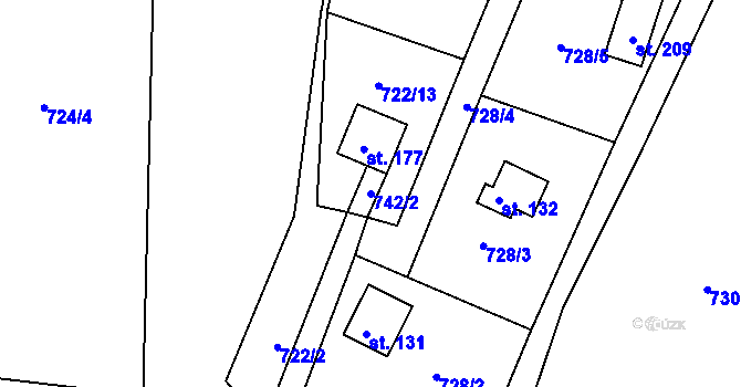 Parcela st. 742/2 v KÚ Ústí u Humpolce, Katastrální mapa