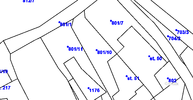 Parcela st. 801/10 v KÚ Ústí u Humpolce, Katastrální mapa
