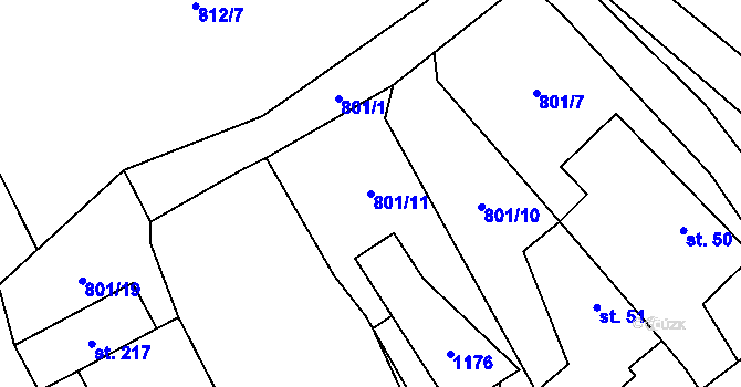 Parcela st. 801/11 v KÚ Ústí u Humpolce, Katastrální mapa