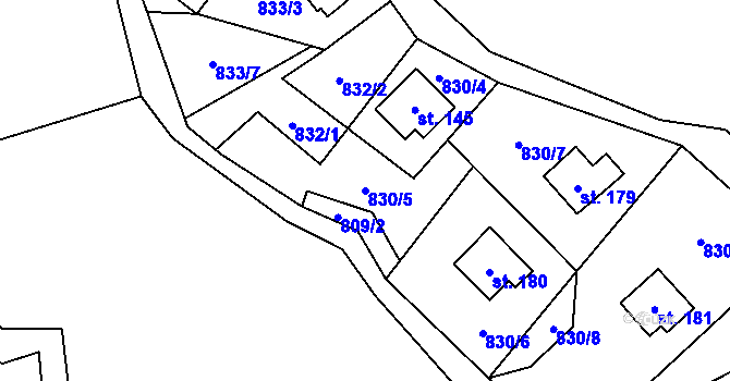 Parcela st. 830/5 v KÚ Ústí u Humpolce, Katastrální mapa