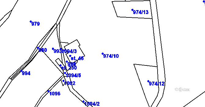 Parcela st. 974/10 v KÚ Ústí u Humpolce, Katastrální mapa