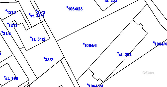 Parcela st. 1064/6 v KÚ Ústí u Humpolce, Katastrální mapa