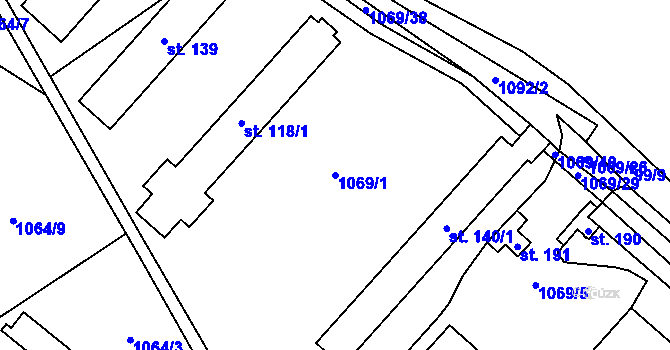 Parcela st. 1069/1 v KÚ Ústí u Humpolce, Katastrální mapa