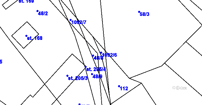 Parcela st. 1092/6 v KÚ Ústí u Humpolce, Katastrální mapa