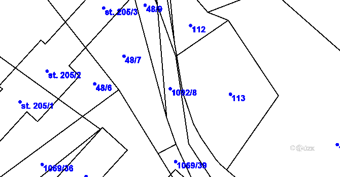 Parcela st. 1092/8 v KÚ Ústí u Humpolce, Katastrální mapa