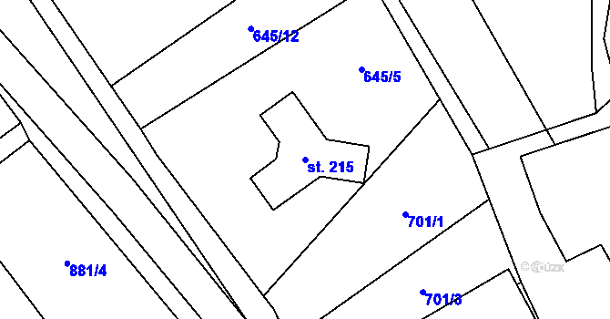 Parcela st. 215 v KÚ Ústí u Humpolce, Katastrální mapa