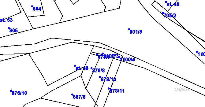 Parcela st. 1100/3 v KÚ Ústí u Humpolce, Katastrální mapa