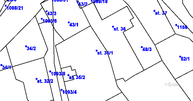 Parcela st. 35/1 v KÚ Ústí u Humpolce, Katastrální mapa