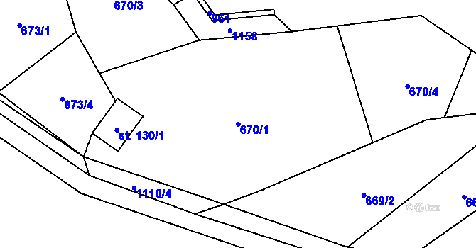 Parcela st. 670/1 v KÚ Ústí u Humpolce, Katastrální mapa