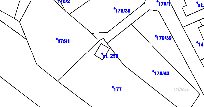 Parcela st. 250 v KÚ Ústí, Katastrální mapa