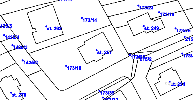 Parcela st. 257 v KÚ Ústí, Katastrální mapa