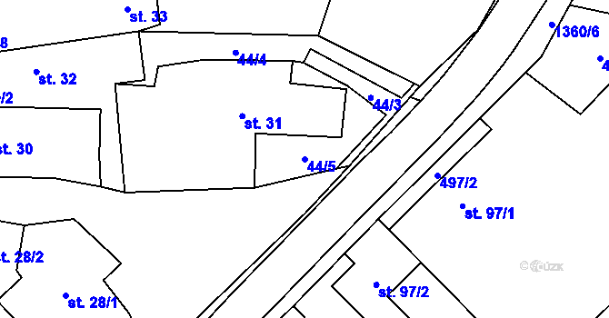 Parcela st. 44/5 v KÚ Ústí, Katastrální mapa